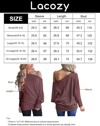 Vista 5 de Lacozy Suéter de punto de gran tamaño con hombros descubiertos para mujer, estilo casual, de manga larga