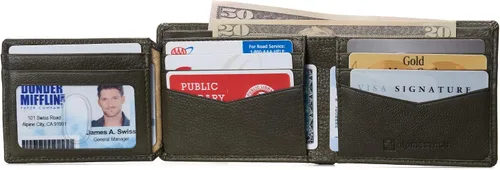 Vista 5 de Alpine Swiss RFID - Cartera de piel con 2 compartimentos para documentos de identidad, con ventana dividida, sección para billetes, en caja