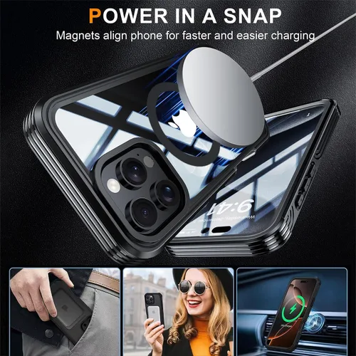 Vista 3 de TOPF&B Funda magnética para iPhone 16, compatible con MagSafe, cubierta completa de 360 grados, protector de pantalla de privacidad integrado