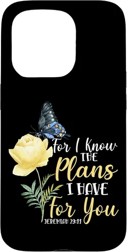 Vista 14 de iPhone 16 Christian Bible Verse Butterfly Rose Flower Jeremiah 29:11 Case