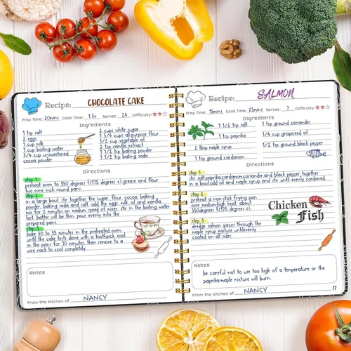 Vista 2 de LuBudingJoy Libro de recetas en blanco para escribir en tus propias recetas, organizador de recetas personal de tapa dura de página completa, diario