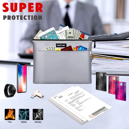 Vista 7 de ENGPOW Bolsas de documentos ignífugas, sin picazón, bolsa de dinero ignífuga, 13.4 x 10.2 pulgadas, dos bolsillos ignífugos, almacenamiento