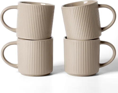 Vista 16 de famiware Juego de 4 tazas de café de 12 onzas, tazas de cerámica con asa Negro (Star-Black)