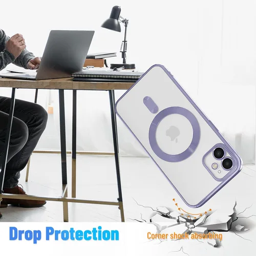 Vista 5 de Funda magnética para iPhone 12, borde galvanizado, parte trasera transparente, funda protectora delgada con protección de cámara, compatible