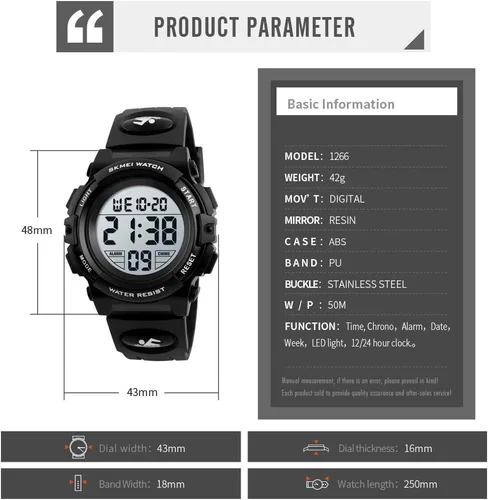 Vista 5 de Dayllon Kids Digital Watch Boys Outdoor Sports 50M Waterproof Girls Watches Alarm Clock 1224 H Stopwatch Calendar for Ages 3-15 Boy Girl Wristwatch