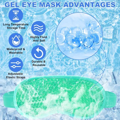 Vista 2 de candyfouse Paquete de 2 máscaras de ojos de enfriamiento en frío, cuentas de gel reutilizables para terapia fría caliente con respaldo de felpa