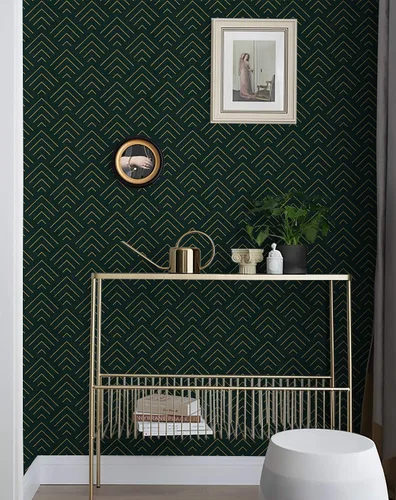 Vista 2 de Heroad Papel tapiz para despegar y pegar, color verde oscuro y dorado, papel tapiz geométrico, papel adhesivo verde oscuro y dorado, autoadhesivo