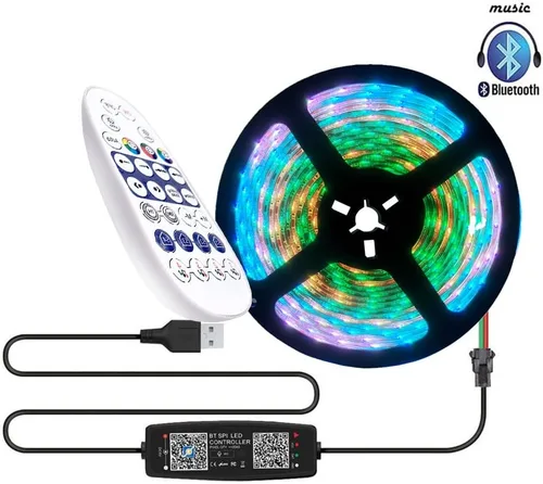 Vista 4 de Nueva 28 teclas RF USB BT APP Pixel Controller 5V WS2812B SK6812 RGB LED tira SPI música MIC control remoto
