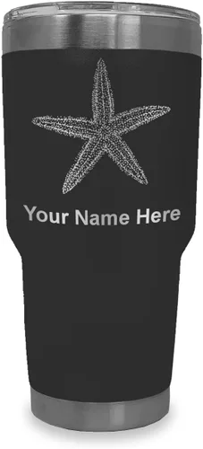 Vista 28 de LaserGram 20oz Vacuum Insulated Tumbler Mug, Starfish, Personalized Engraving Included (Black)