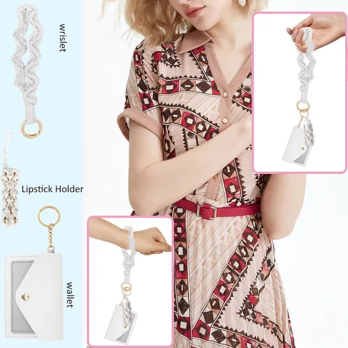 Vista 119 de BIHRTC Llavero de pulsera boho con soporte para lápiz labial, pulsera hecha a mano