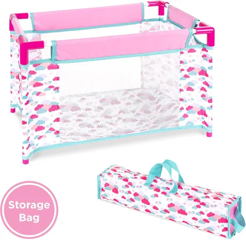 Vista 3 de Best Choice Products Juego de 15 piezas para niños de 13.5 pulgadas, muñeca recién nacida, juego de rol con cochecito, cuna de viaje, tapete