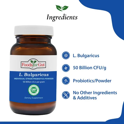 Vista 3 de Foods For Gut Lactobacillus Bulgaricus Probiotic Powder 50 mil millones de ufc Fabricado en Estados Unidos Sin aditivos Apoyo digestivo e