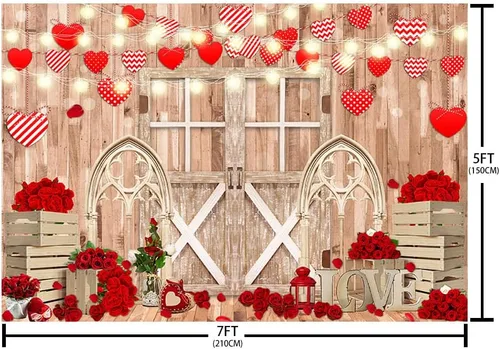 Vista 5 de AIBIIN Telón de fondo para el día de San Valentín de 7 x 5 pies para fotografía, puerta de pared de madera rústica, telón de fondo de San Valentín