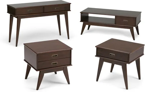 Vista 10 de SIMPLIHOME Draper - Mesa auxiliar rectangular de madera maciza de 22 pulgadas de ancho con cajón de almacenamiento en marrón caoba medio, mesita