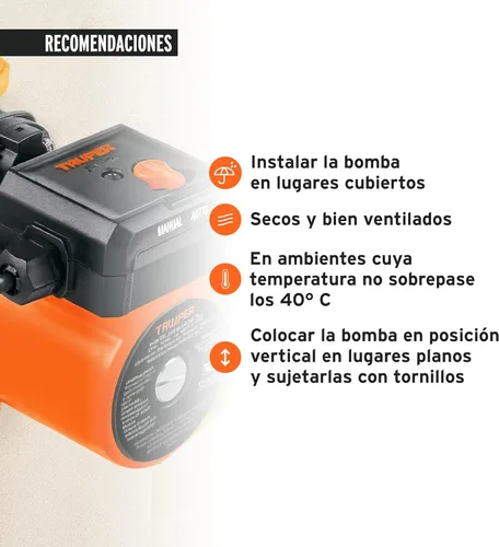 Vista 7 de Truper Bomba Presurizadora de 1/6 HP, Negra, Industrial, Plástica, Caudal de 25 L/min, Altura Máxima de 9 m