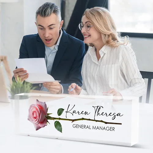 Vista 5 de Placa de identificación de oficina personalizada, regalos personalizados para mujeres y empleados, accesorio de escritorio de oficina (rosa A)