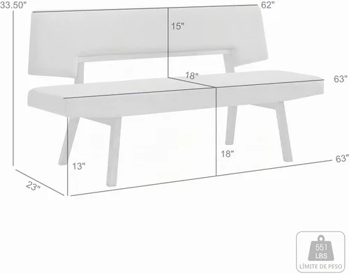 Vista 3 de Channell - Banco de comedor de madera con acabado de nogal con tela azul