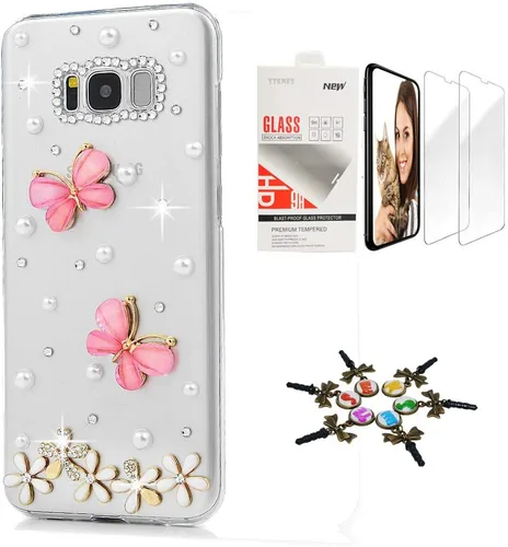 Vista 5 de Sparkle Funda compatible con Samsung Galaxy J2 Prime – Elegante funda 3D hecha a mano con diseño floral de mariposas y flores con protector