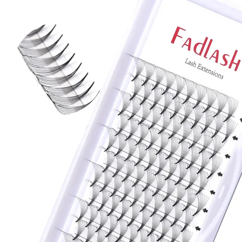 Vista 16 de FADLASH Extensiones de pestañas postizas en abanico con base puntiaguda 10D, extensiones de pestañas postizas de tallo medio, extensiones