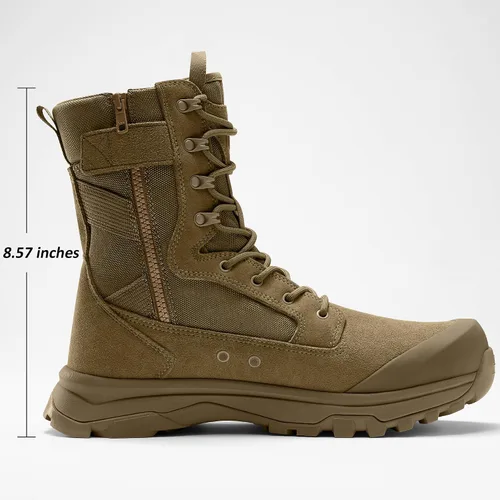 Vista 3 de Coostar Botas tácticas para hombre, ligeras, botas de combate militar, botas de trabajo con cremallera lateral, botas de motocicleta