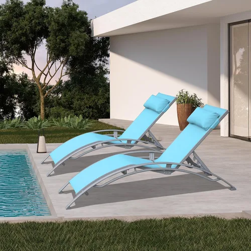 Vista 10 de domi outdoor living Domi - Juego de 2 sillas de salón de aluminio para exteriores con 5 posiciones ajustables, tumbona al aire libre para piscina