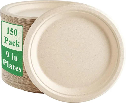 Vista 11 de Vplus Paquete de 125 platos de papel de 6 pulgadas, 100% compostables, platos de papel desechables de alta resistencia, bagazo, natural