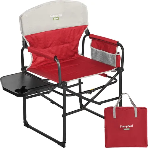 Vista 19 de SUNNYFEEL Silla de Directores de Camping, Silla Plegable Portátil de Gran Tamaño con Mesa Lateral, Bolsillo para Playa, Pesca, Viaje, Picnic