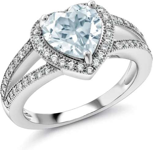 Vista 12 de Gem Stone King Anillo de halo de moissanita blanca y piedra natal de corazón de 0.315 in para mujer, plata de ley 925, joyería para aniversario