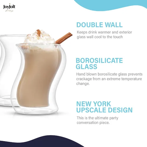 Vista 4 de JoyJolt Pivot - Vasos de doble aislamiento, juego de 2 excepcionales vasos de café helado de 13.5 onzas, elegantes vasos de bar para café, té