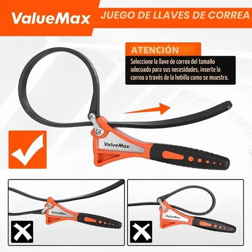 Vista 4 de ValueMax Llave de correa de 2 piezas, juego de llaves de filtro de aceite Naranja