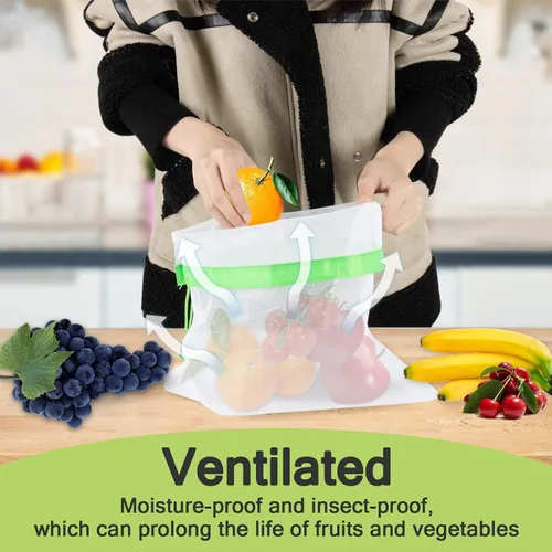 Vista 5 de MAQIHAN 6 bolsas reutilizables para productos – Bolsas de malla para productos con cordón, reutilizables, lavables, bolsas de almacenamiento