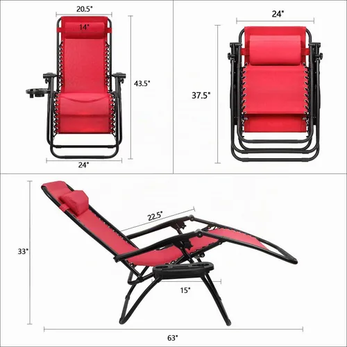 Vista 3 de Devoko Silla de gravedad cero para patio, sillas reclinables ajustables Rojo