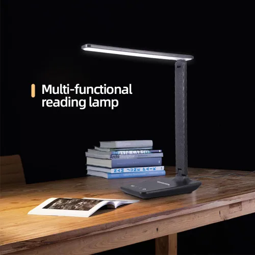 Vista 6 de Lámpara LED de escritorio para oficina en casa, puerto de carga USB, lámpara de mesa regulable, lámpara de mesa plegable, control táctil, 5 modos