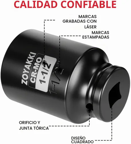Vista 3 de 1/2" Drive 1-1/2" Deep 6 Pt CR-MO SAE Socket de impacto para tuercas de eje
