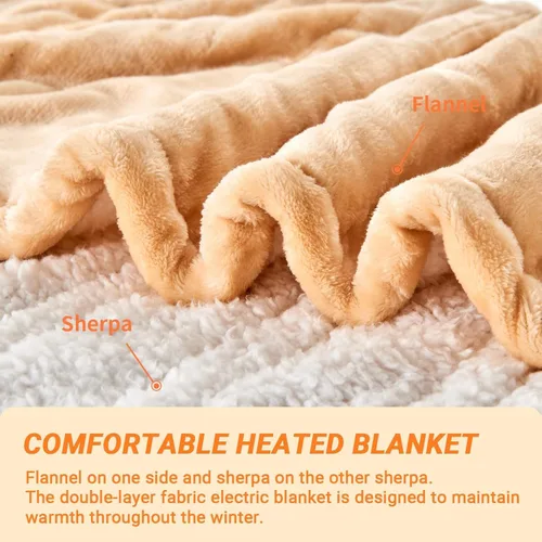 Vista 4 de Electric Blanket Heated Throw, Soft Flannel 50"x60" Heating Blanket with 8 Hours Auto Off 10 Fast Heating Levels Machine Washable Sherpa Heated