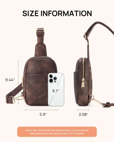 Vista 160 de Telena Riñonera pequeña para mujer, de cuero, cangureras, bolsa de pecho para mujer