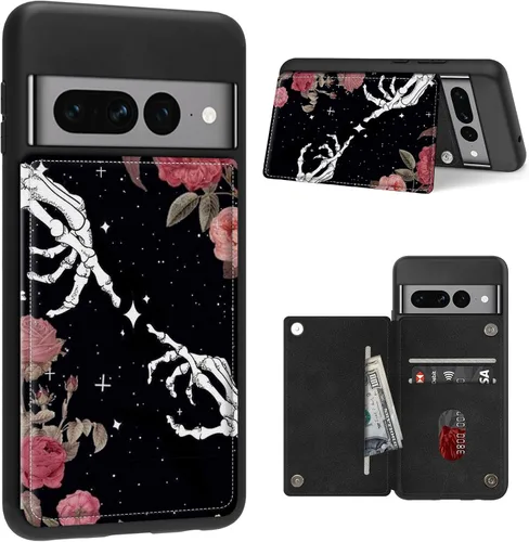 Vista 28 de Funda para Google Pixel 7 Pro con ranura para tarjetero, funda de piel sintética, doble cierre magnético y cubierta duradera de TPU a prueba