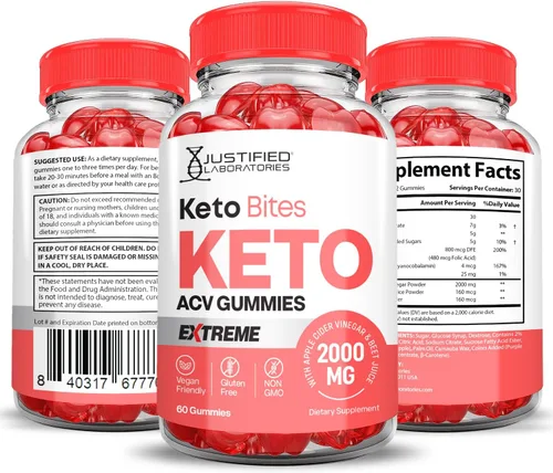 Vista 6 de Keto Bites Keto ACV Gummies Fórmula Extrema 2000 mg Vegano Sin OGM con Jugo de Granada Raíz de Remolacha B12 60 Gummys