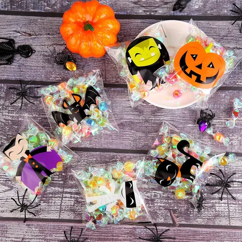 Vista 5 de Joottuan 320 bolsas de golosinas de Halloween, bolsas autoadhesivas transparentes de celofán, bolsas de plástico para galletas y dulces para regalos