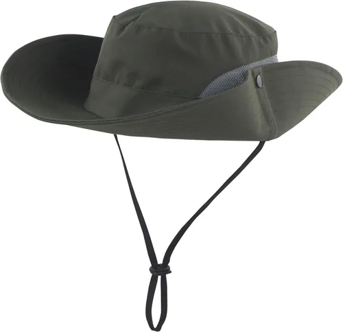 Vista 3 de Sombrero de verano para mujer, ala ancha, protección UV, plegable, para cola de caballo, para playa, pesca, senderismo Verde militar