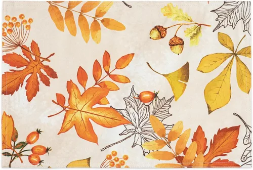 Vista 2 de YiHomer Colección de mesa de otoño y Acción de Gracias para decoración de cocina, comedor, fiestas, cosecha, hojas de otoño, juego de manteles