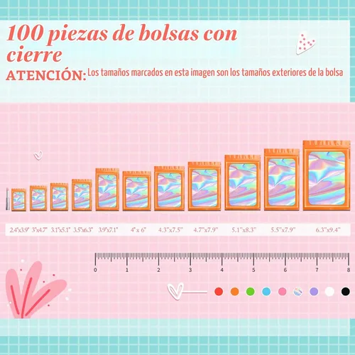 Vista 3 de Funfery 100 bolsas holográficas de Mylar naranja, cremallera resellable
