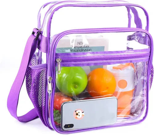 Vista 10 de Bolsa transparente aprobada para estadios, bolsa bandolera mensajero de hombro transparente con correa ajustable para conciertos, eventos deportivos