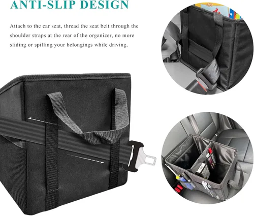 Vista 3 de Organizador de Asiento de Coche, Organizador de Asiento de Pasajero Plegable con Divisores Desmontables y Asa, Organización de Almacenamiento