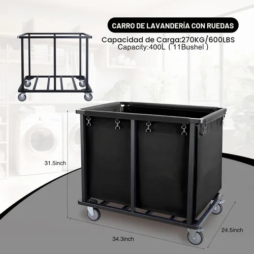 Vista 2 de Commercial Laundry Cart with Wheels,400L Industrial Laundry Cart