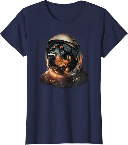 Vista 28 de Divertida camiseta Rottweiler con diseño de astronauta rottweiler en galaxia espacial, Negro