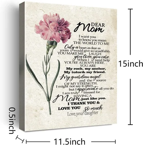 Vista 2 de Wailozco Decoración de pared para mamá, con texto en inglés "To Dear Mom", impresiones en lienzo enmarcadas, regalos para madre de hija
