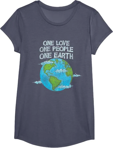 Vista 14 de Vintage One Love One People Planet Cambio climático Día de la Tierra Camiseta Negro