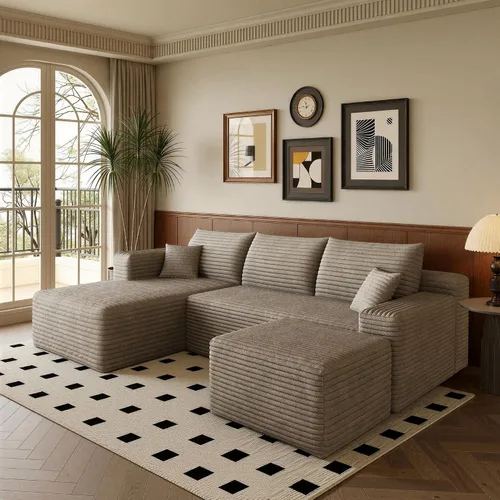Vista 47 de Sofá modular moderno de 96 pulgadas para sala de estar, sofá modular tapizado sin hueso con bolsillos, cómodo sofá nube con diván en forma de L Negro