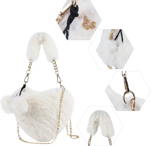 Vista 2 de SUKUTU Faux Fur Purse Women's Heart Shaped Evening Handbags Small Cute Phone Crossbody Bag Clutches for Girls